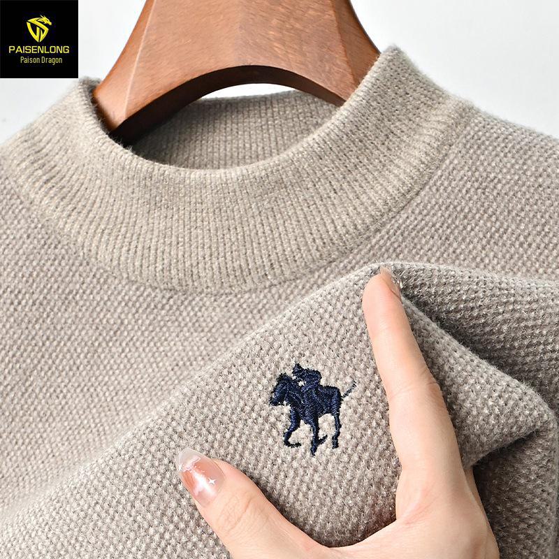 Men's Chenille Embroidered Thick Plush Half-Turtleneck Fleece Sweater