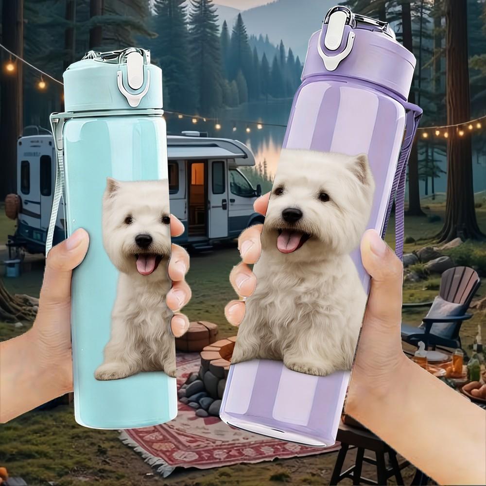 1PC Westie White Terrier 750ml Color Plastic Sports Water Bottle Leakproof Flip Straw Lid Suitable for Sports Office Home Use