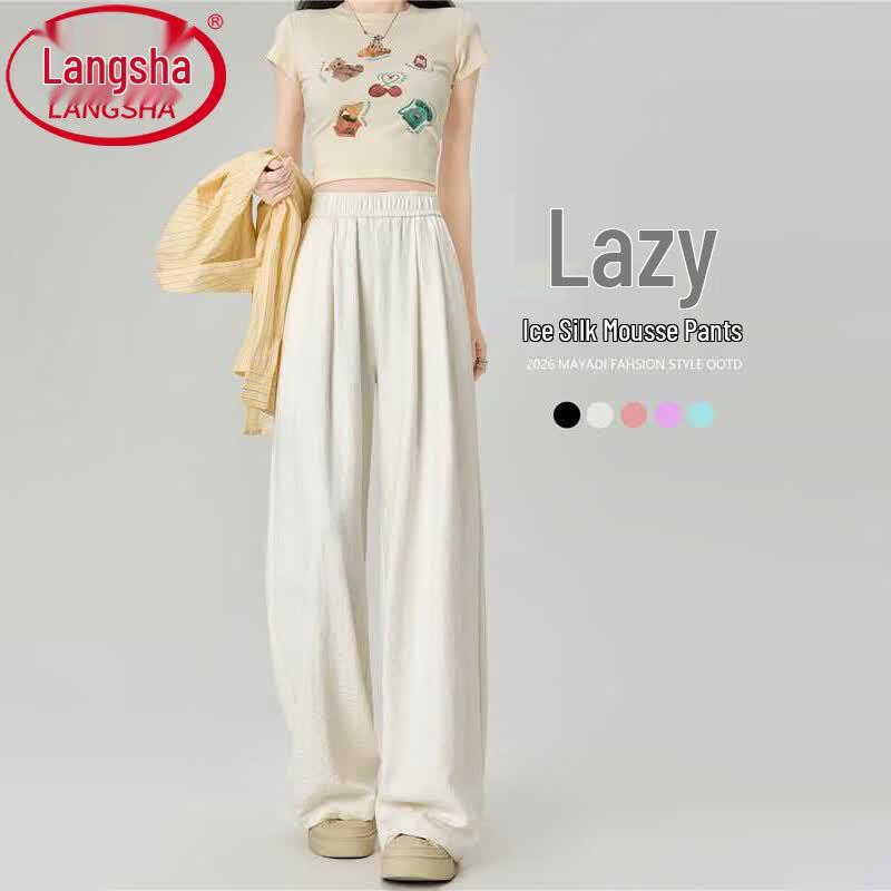 Langsha Women s Summer Ice Silk Wide-Leg Casual Pants XL