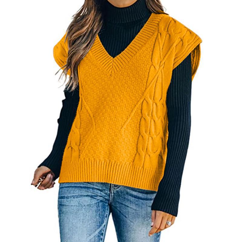Women's V-Neck Sleeveless Twist Knit Sweater Vest