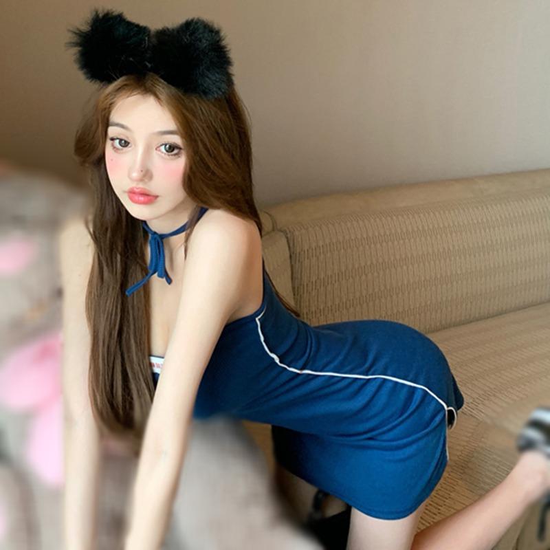 Robe sans manches pour femme Robe mini dos nu Robe crayon courte Épaules dénudées Robe de fête club