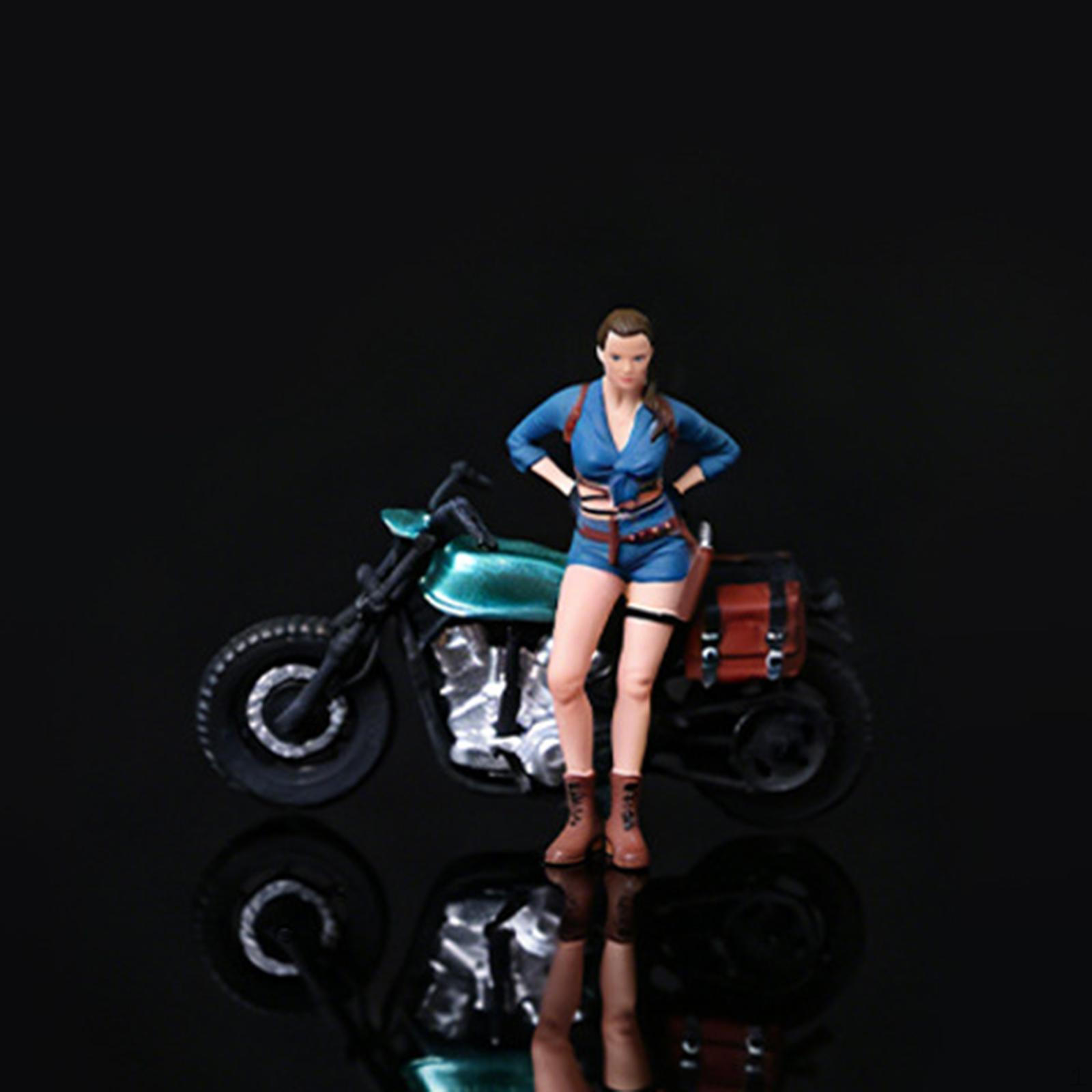 

1/64 Female Figure and Motorcycle Standing Beauty Trendy Woman 1:64 Scale Resin Model for Micro