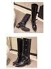 American Retro Rivet Knight Boots - Black Punk Over-the-Knee for Petite Women
