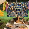 2D Blue Gold Birthday Banner Cloth Balloons and Gift Boxes Party Decoration