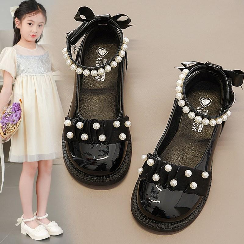 

2025 New Korean-Style Girls Leather Princess Shoes for Spring and Autumn - Soft Sole for Primary School Students Size 26-31, set of 6 чорний