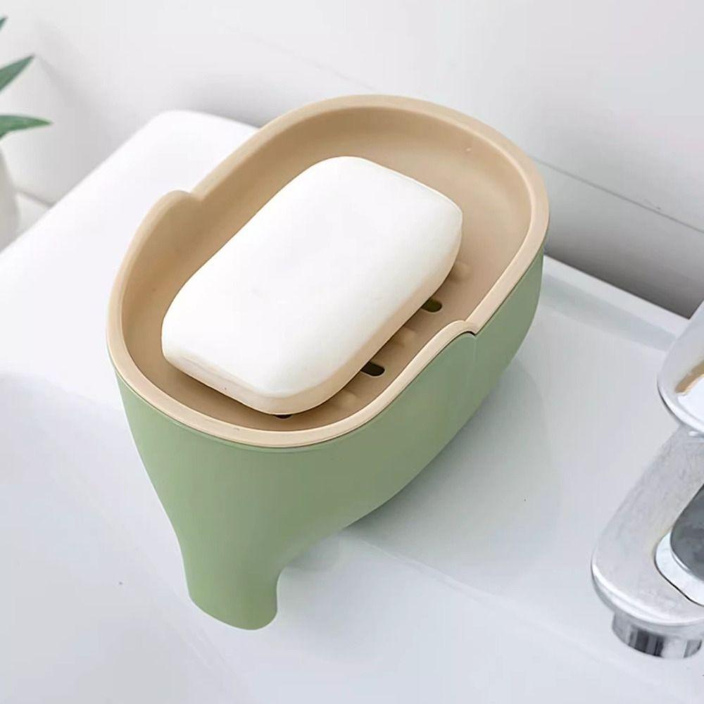 Creative Double Layer Soap Box Waterproof Cute Elephant Drain Soap Dish Self Draining Anti-slip Soap Holder Home Decorative