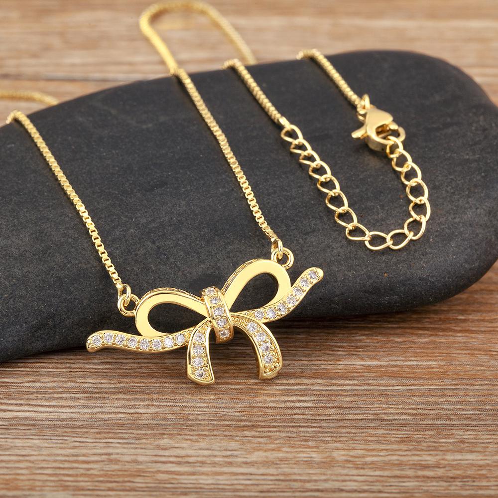 Nidin Korea Popular Bowknot Shape Shine Zircon Fine Pendant Necklace 7 Styles For Female Fashion Cute Chain Choker Jewelry Gifts