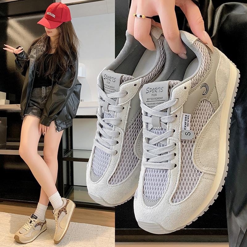 Fashion Summer New Mesh Breathable Flat Shoes Women's Round Toe Deep Mouth Front Lace-up Soft Slip Anti-Slip Athletic Casual Shoes