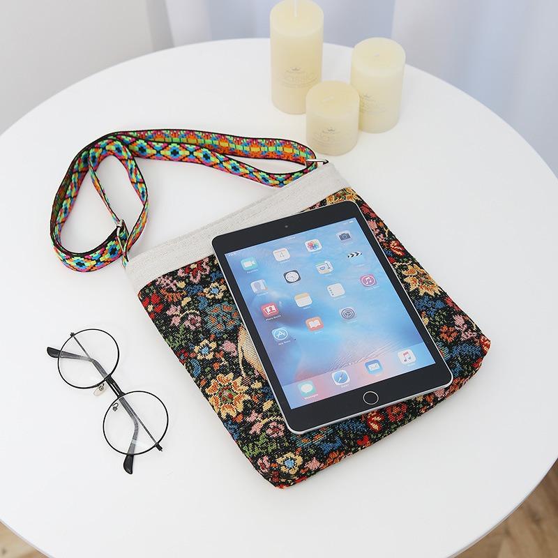 New embroidered messenger bag elephant owl pattern cloth bag going shopping carry-on bag