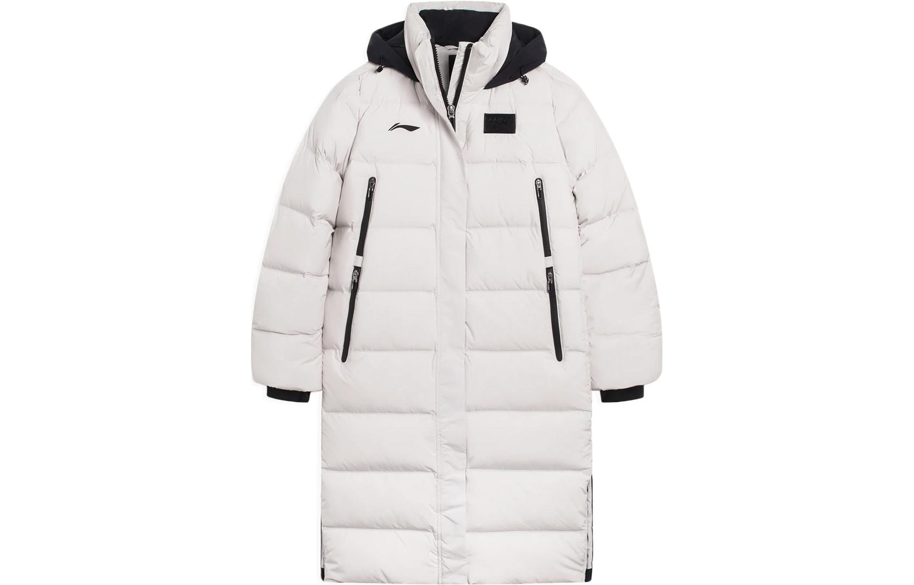 Li Ning Badminton Collection Down Jackets Women s Bellflower Gray Hooded Moderate Down Coat AYMS208-1 XL