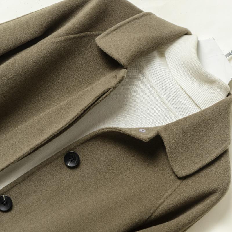 Dámský kabát ze 100% vlny MODERNÍ NOVINKA SAGA Podzimní vlněný dlouhý kabát Ručně vyrobený hráškový kabát Zimní teplá vlněná dlouhá bunda