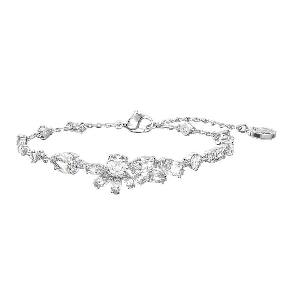 Swarovski Gema Asymmetrical Floral Pattern Rhodium Plated Bracelet Women Bracelet White 5644687