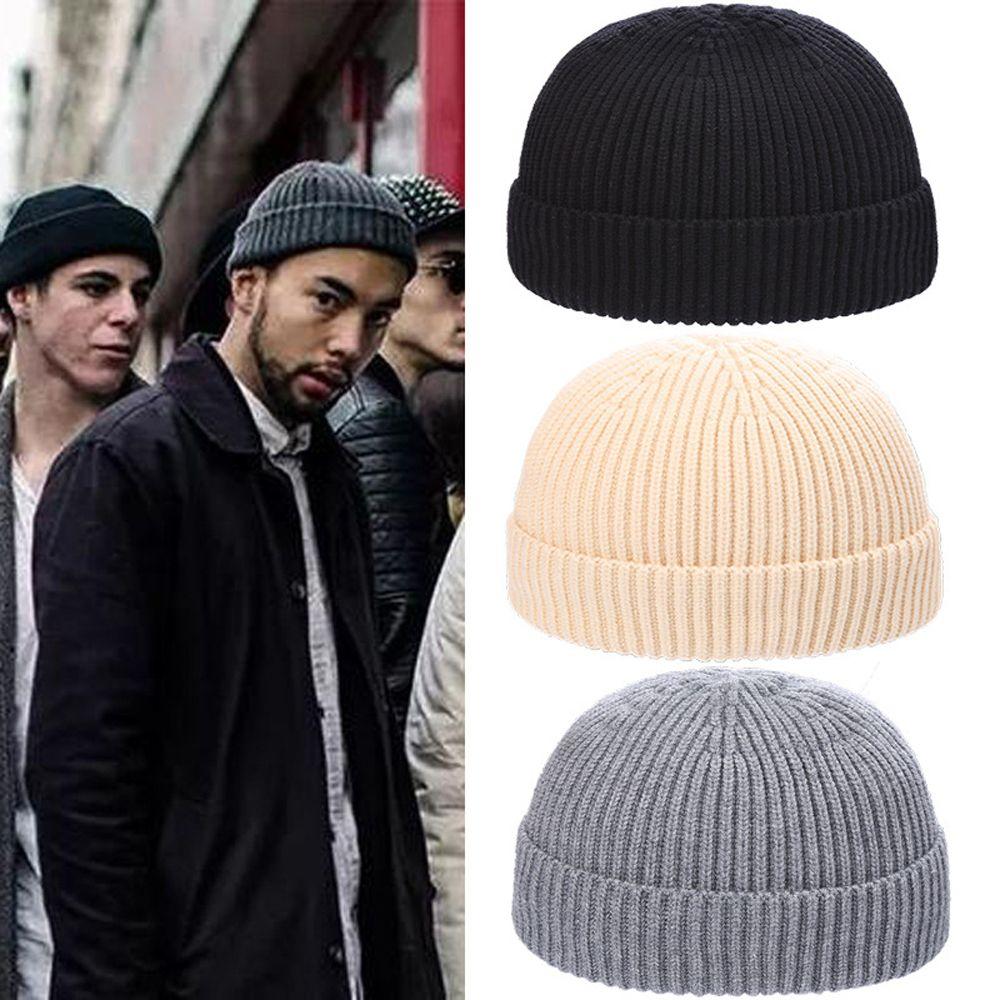 Bonnet Hat Solid Color Women Skullcap Knitted Brimless Hat Korean Style Beanie Hats Men Docker Cap