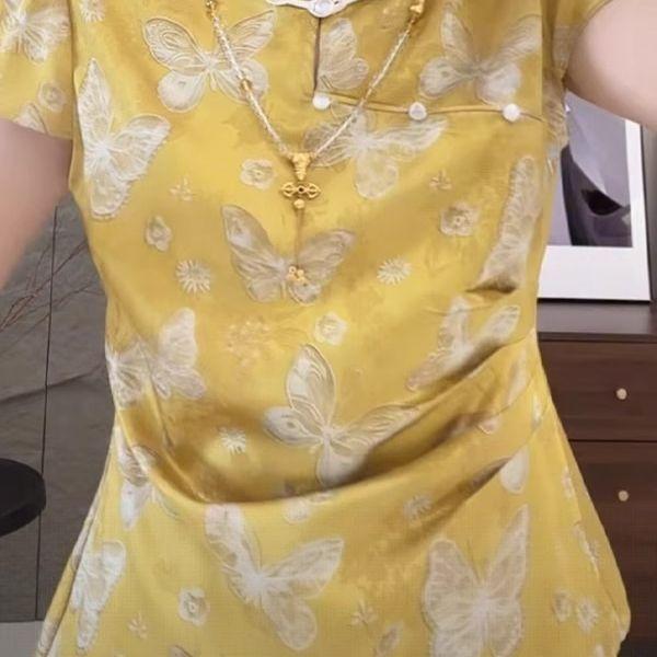 Summer summer butterfly print with short-sleeved shirt women's top, beautiful and thin top