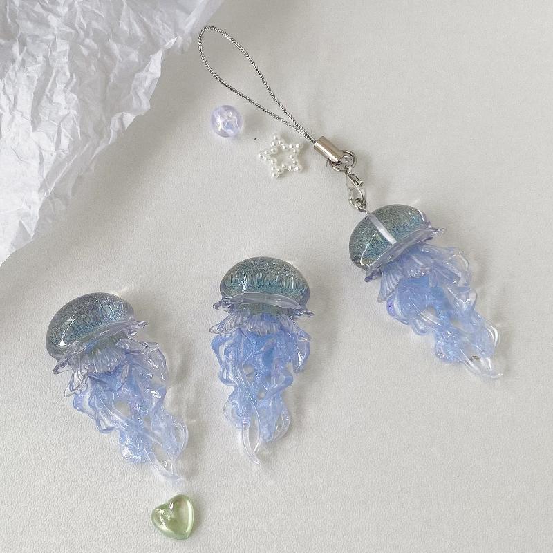 Creative Jelly Color Jellyfish Charm Keychain Y2K Beaded Pendant Phone Chain Car Hanging Decoration Bag Pendants Ornament Gifts