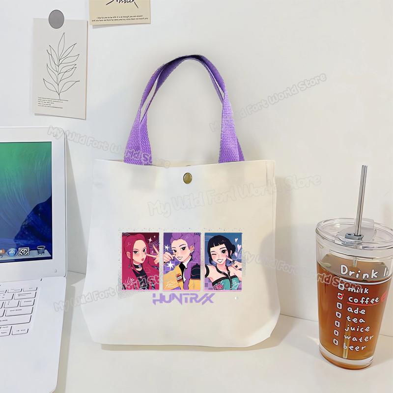 Perfect KPop Demon Hunters Women Canvas Handbag Rumi Mira Zoey Girl Tote Bags Portable Female Phone Pouch Cute Cartoon Shopping Bag