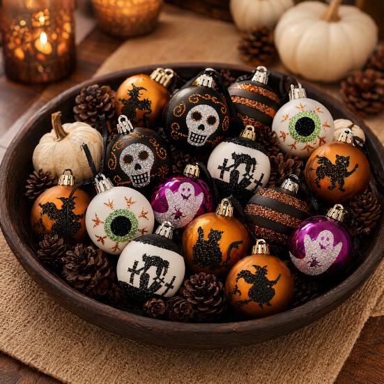 Indoor Halloween Decorations 16 Pcs Hanging Ball Decor, 6cm Skull Witch Eye Ornaments Decorative Accents for Ghost Tree, Spooky Window Yard