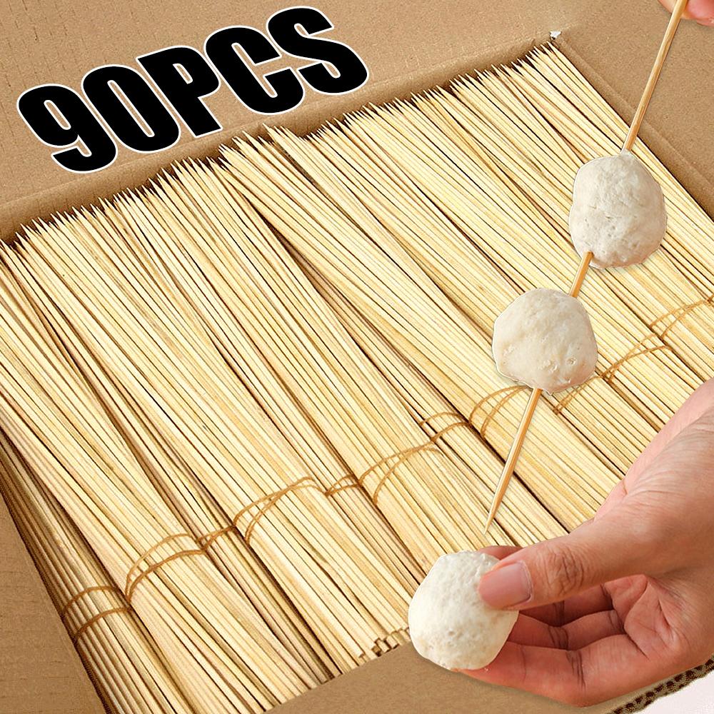 90pcs Bamboo Stick Food Grade Bamboo Skewer Sticks Disposable Natural Wood Long Stick for Barbecue Fruit BBQ Tools 15/20/25/30cm