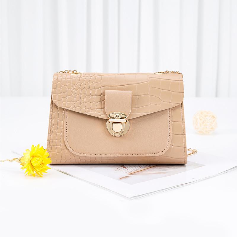 Stone Pattern Women's Bag New Lock Double Chain Small Square Bag Mobile Phone Bag Women's Bag One Piece
