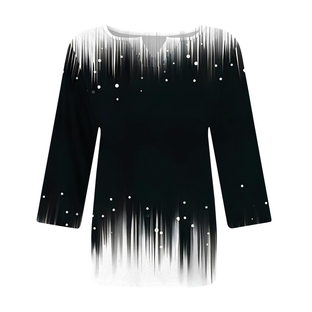 Women's Stand Collar 3/4 Sleeve Printed Top T-shirt