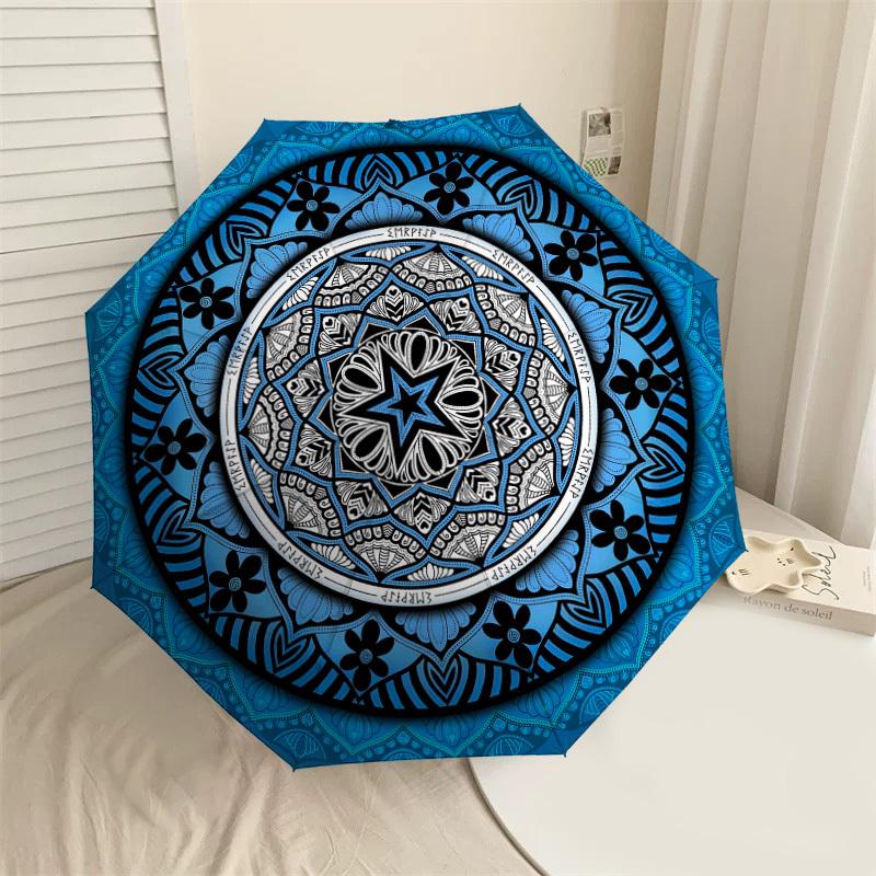 

1pc Mandala Pattern Automatic Open/Close Umbrella with Windproof, 8-Rib Sturdy Canopy, Durable Ribs, Fashionable Design1213A