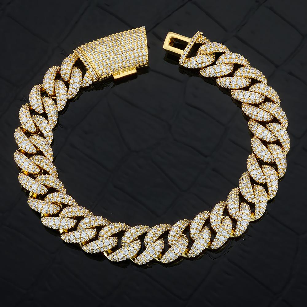 Custom 11mm Exquisite Cuban Bracelet Iced Brass Inlaid with 3 Rows of Zircon Hip Hop Sparkling Men and Women Jewelry Gifts