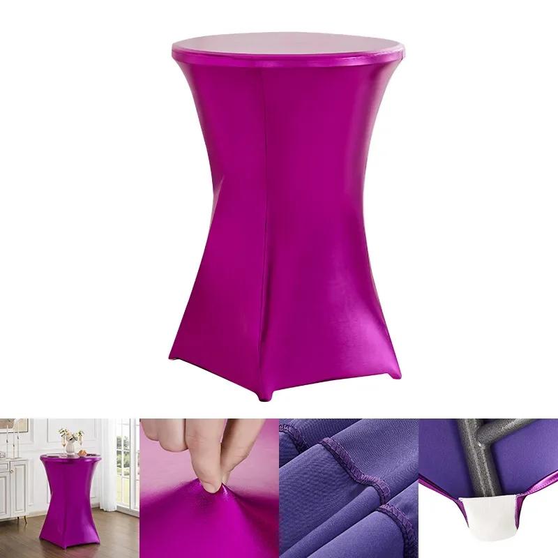 Metallic Cocktail Tablecloth Spandex Round Table Cloth Cover For Hotel Banquet Party Wedding Decoration Four Legs Round Base