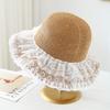 Sweet Lace Straw Sunhat for Women Summer Large Brim Sunshade Seaside Vacation Fisherman Style Casual Breathable Wide Brim Hat