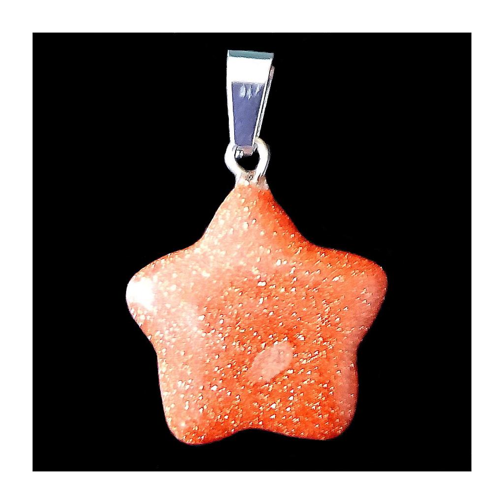 Small Star Pendant In Goldstone Synthetic Sunstone + Chain 2cm Diam