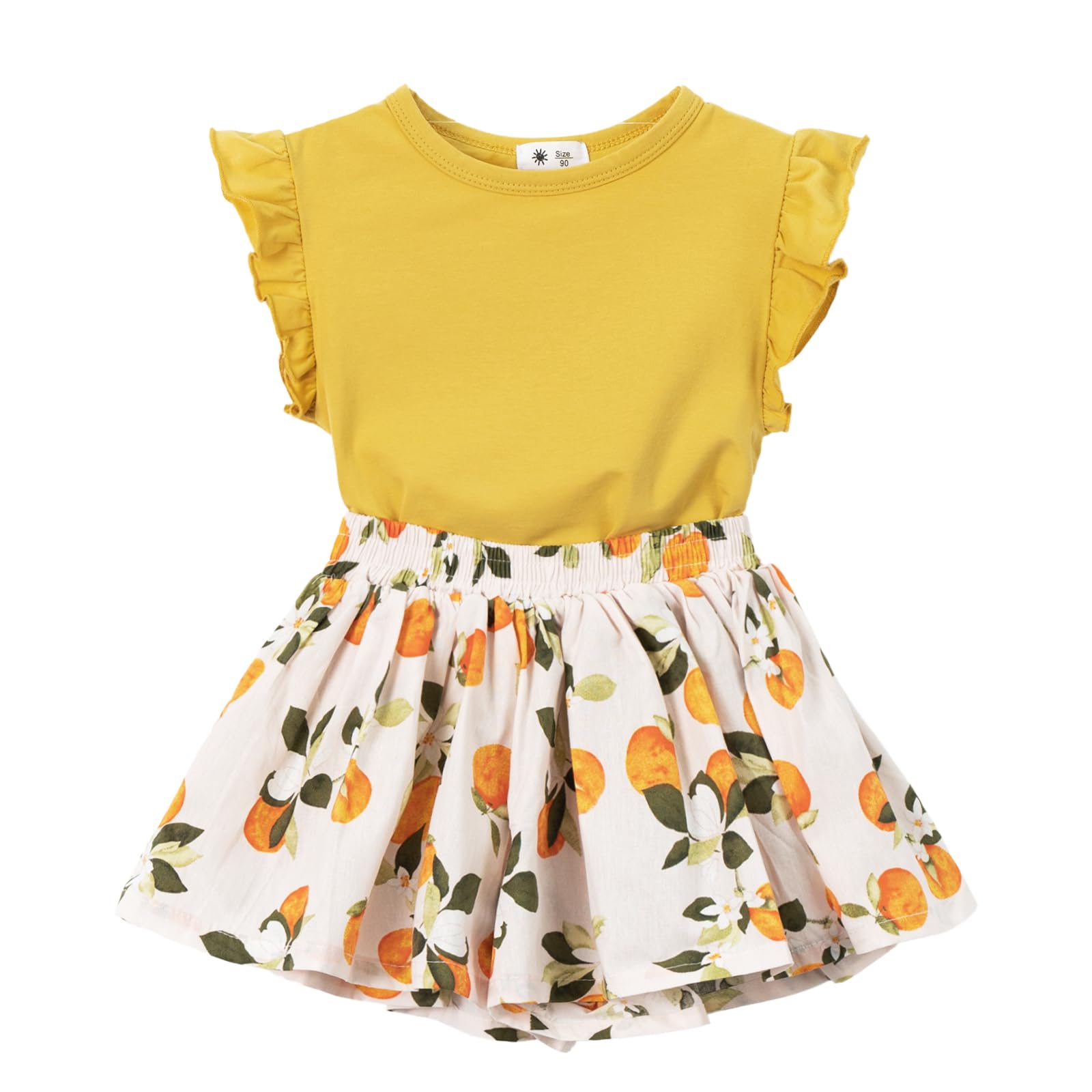 

Детская юбка-брюки с короткими рукавами и низом, летняя, с цветочным принтом, в корейском стиле, на каждый день, для похода на курорт [Miipat], одежда для девочек, детская одежда, футболка, жёлтый