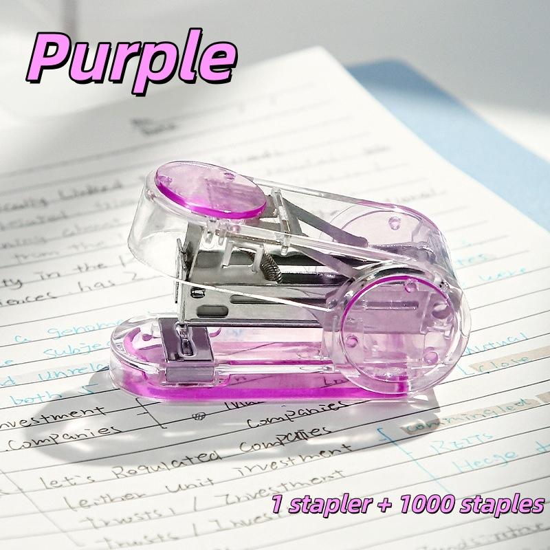 1PC Mini Transparent Crystal Design Manual Stapler Compact Portable with 1000pcs Standard Staples 24/6 Stationery