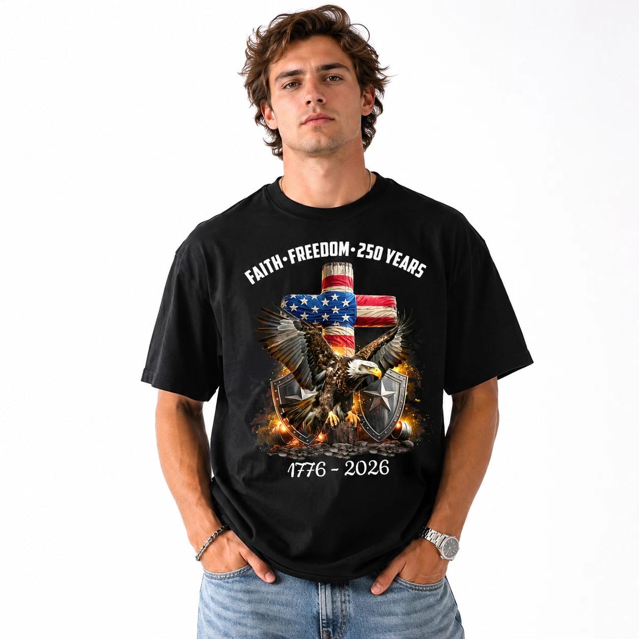250 Years of America T Shirt 1776 2026 USA Flag Patriotic Anniversary Tee L