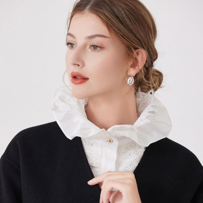 Elegant Ruffle Lace Detachable Collar False Collar Decorative Shawl Half Shiirt Fashion Neck Accessory For Office Women