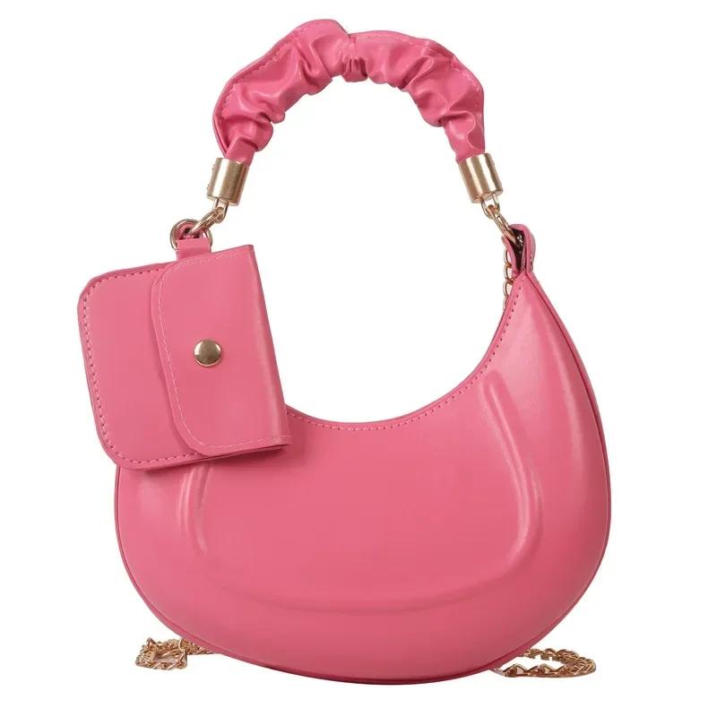 Borsa a tracolla plissettata arancione per donna, nuova moda primaverile, borsa a spalla con texture, borsa a tracolla portatile con catena alla moda