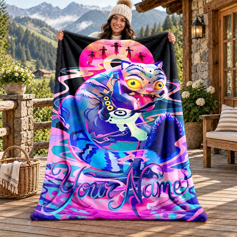 Kpop Demon Hunters Custom Name Flannel Blanket Personalized Soft Warm Plush Throw Blanket Customized Gift for Family Friends