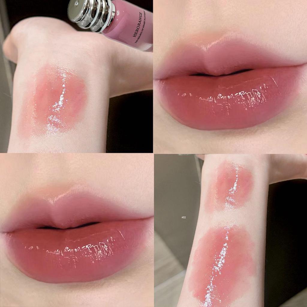 HERORANGE Mirror Bloom Heart Refreshing Color Lip Glaze - Moisturizing, Non-Sticky, Long-Lasting for Younger-Looking Lips