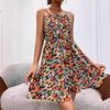 Vestito Corto Sexy con Stampa Floreale Donna Moda Estiva Schiena Scoperta Abito da Spiaggia Casual Senza Maniche Allacciatura In Vestiti