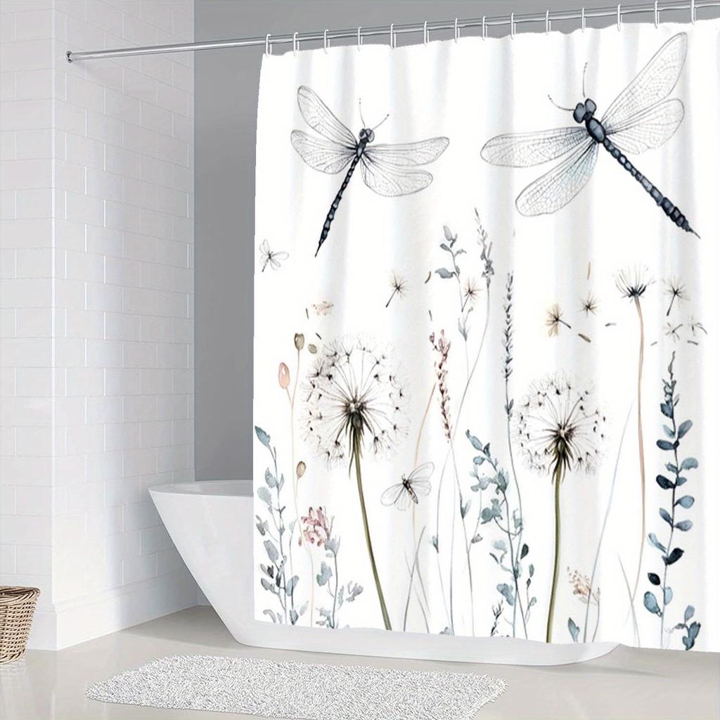 4-Pack Dragonfly, Dandelion, Plant Pattern Shower Curtains With Hooks, Bathroom Partition Curtains, Home Decor