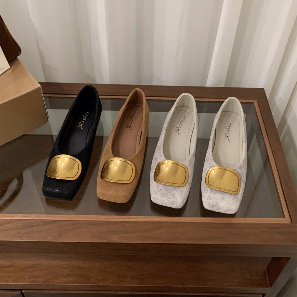 Thick heel square head retro suede single shoes women's shoes 2025 new spring and autumn soft sole not tired feet black commuter shoes