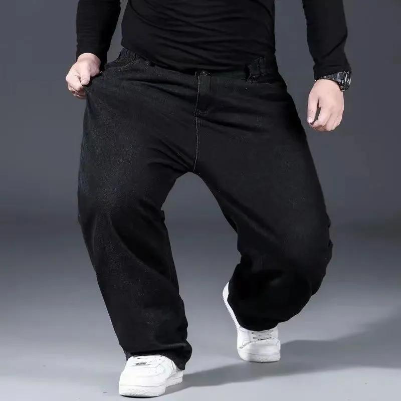 Autumn and Winter Plus Velvet Plus Size Jeans Men's Loose Straight Wide-leg High-waist Trousers