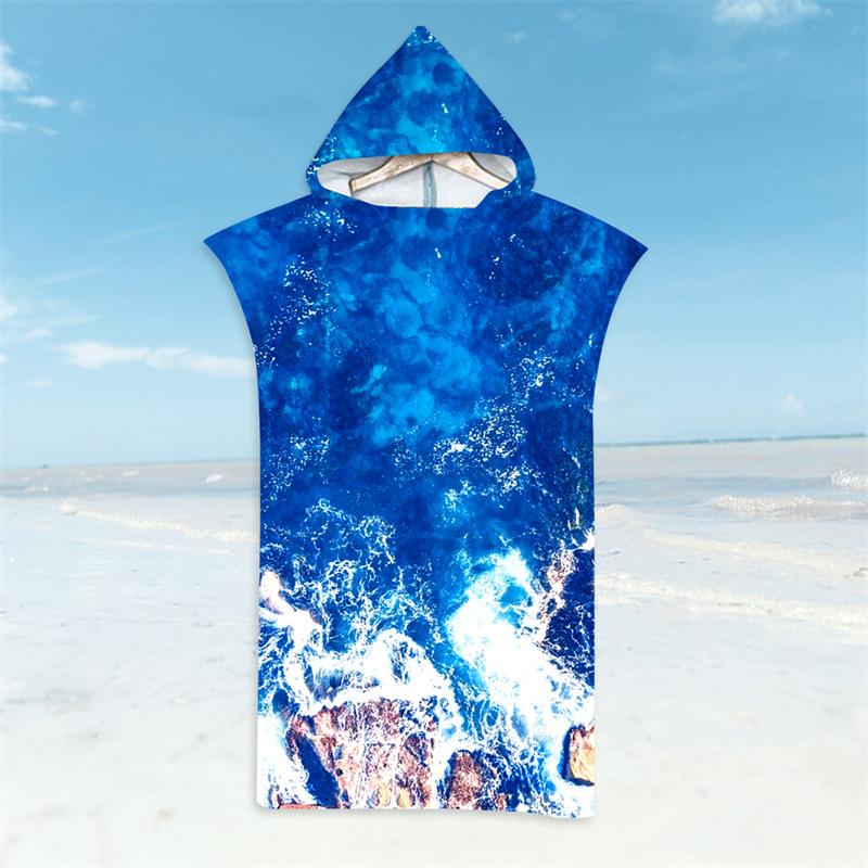 Seaside View Bathrobe Beach Towels Quick-Drying Bath Towels Microfiber Hooded Cloak Swim Surf Adult Poncho Enjoy Summer Holiday