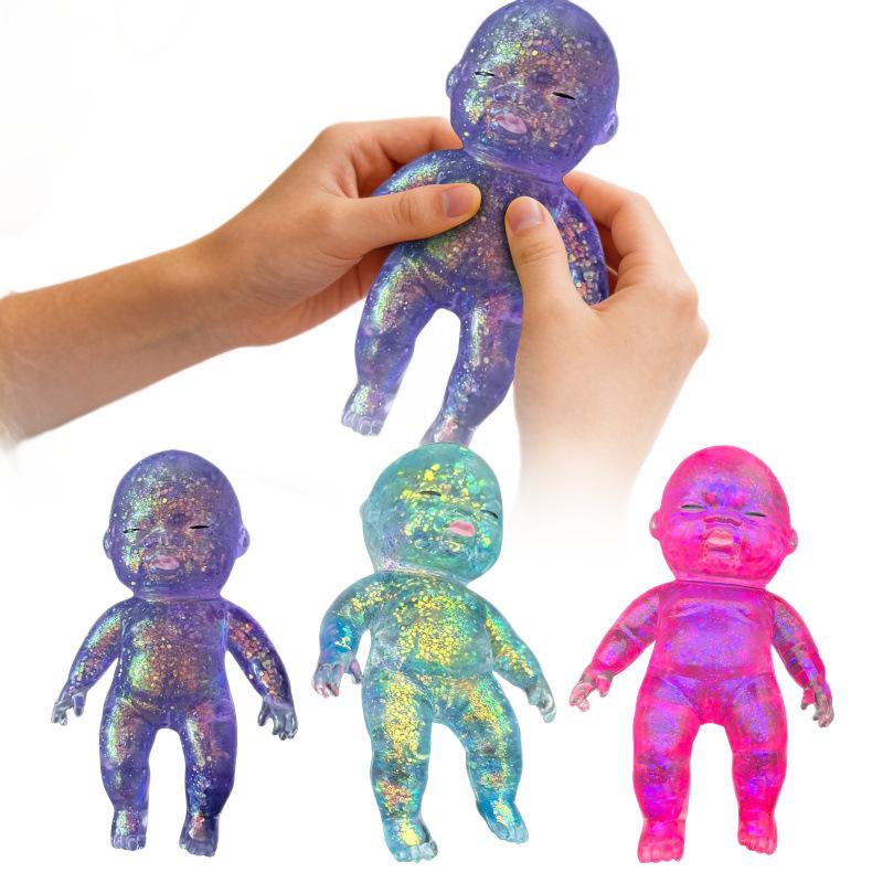 Giocattoli Morbidi da Spremere in Silicone Glitterato per Bambini, Giocattoli Fidget Antistress a Rimbalzo Lento con Texture Morbida e Soddisfacente, 14cm