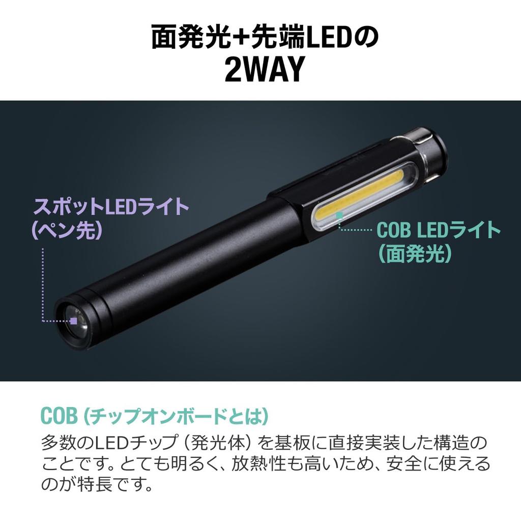 Sanwa Direct 800-LED068 Rechargeable LED Penlight with Magnetic Clip, Waterproof IP54, Max 300 Lumens, Work Light