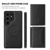 For Samsung Galaxy S25 Ultra Case Compatible with MagSafe Leather Back Phone Cover with Detachable Card Bag
