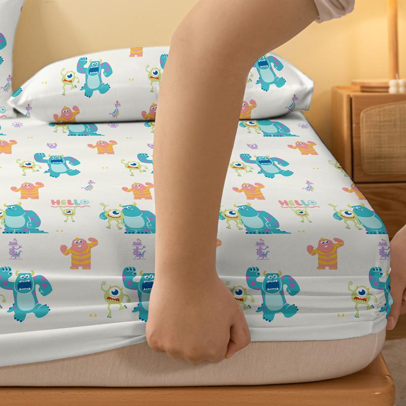 1 Cartoon Cute Monster Pattern Digital Printed Frosted Fitted Sheett,Bedroom Printed Bed Cover,Bedding(No Pillowcase)