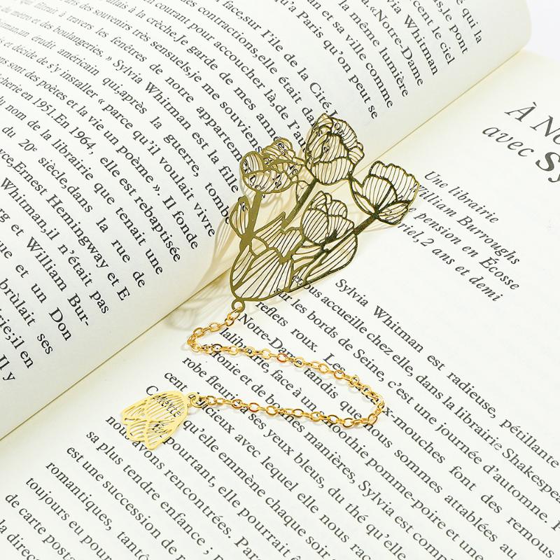 Chinese Style Handmade Book Mark Golden Lotus Sunflower Bookmarks Reading Marker For Book Lover Gifts For Friend