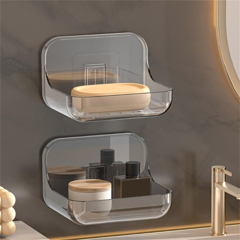 2Pcs Clearly plastic Soap Dish Modern Waterproof Soap Holder Easy Installation Bathroom Essential Shelf Kitchen Friendly
