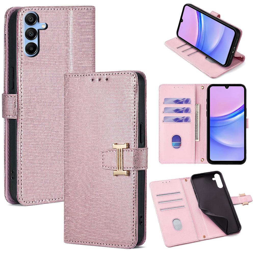 

Чохол-гаманець із блискітками, шкіряний, через плече, для Samsung Galaxy A15 4G Rose Gold