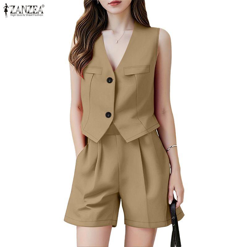ZANZEA Women Sleeveless Vest Tops and Shorts Summer Two Piece Suit Sets