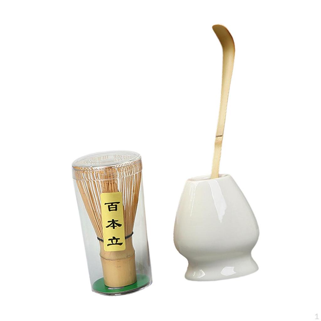 Bamboo Whisk Set for Matcha Preparation with Ceramic Holder